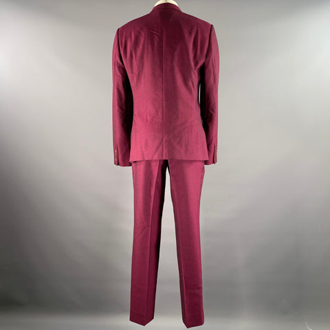 CALVIN KLEIN Size 42 Burgundy Nailhead Wool Notch Lapel Suit