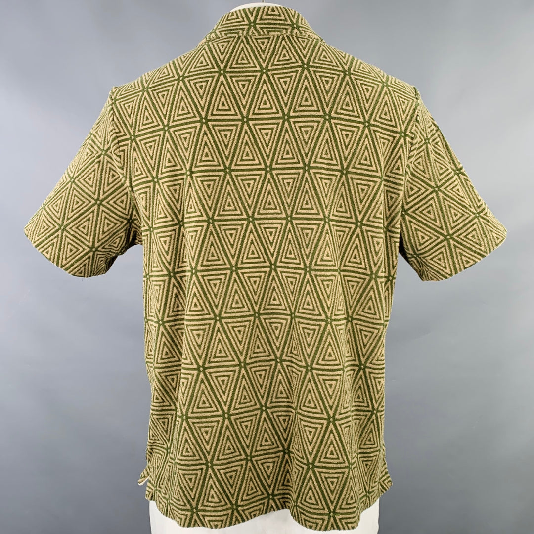 TODD SNYDER Size XL Green Taupe Triangle Cotton Blend Short Sleeve Shirt