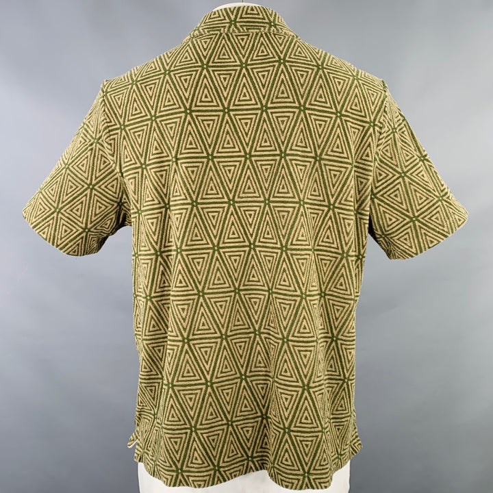 TODD SNYDER Size XL Green Taupe Triangle Cotton Blend Short Sleeve Shirt