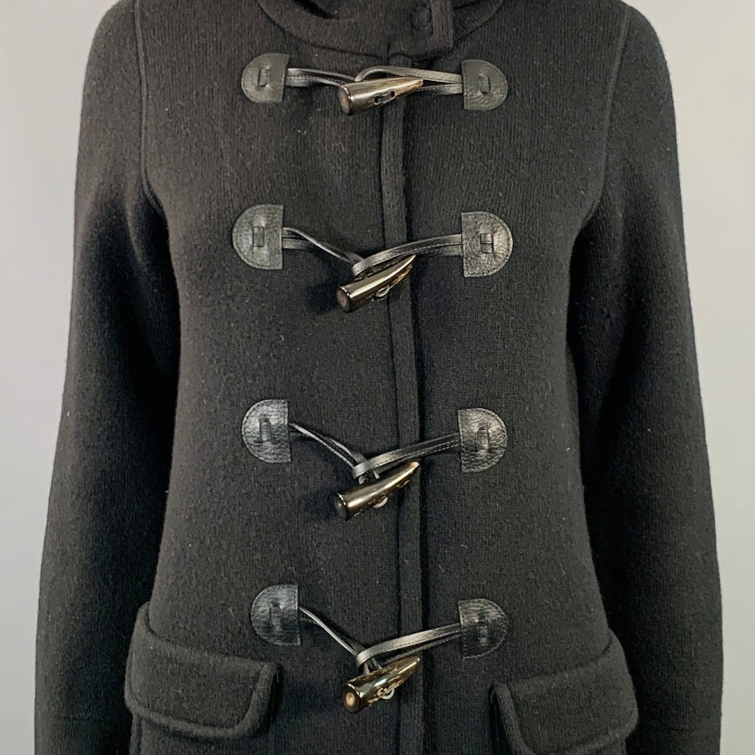 BRUNO MANETTI Size 4 Black Wool Cashmere Blend Knit Hooded Toggle Closure Coat