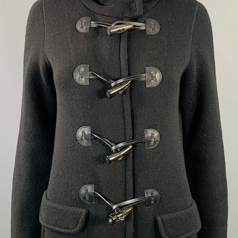 BRUNO MANETTI Size 4 Black Wool Cashmere Blend Knit Hooded Toggle Closure Coat