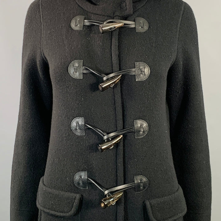 BRUNO MANETTI Size 4 Black Wool Cashmere Blend Knit Hooded Toggle Closure Coat