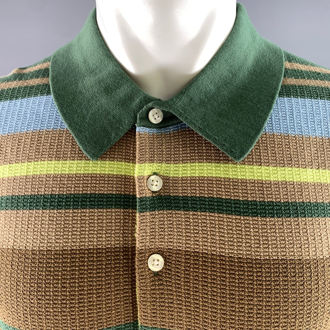 SCOTCH AND SODA Size L Green Brown Blue Stripe Cotton Knit Short Sleeve Shirt