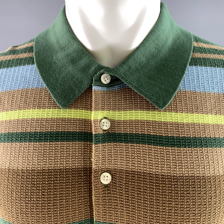 SCOTCH AND SODA Size L Green Brown Blue Stripe Cotton Knit Short Sleeve Shirt