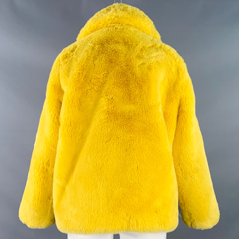 APPARIS Taille M Jaune Polyester Fausse Fourrure Col Cranté Surdimensionné Fermeture Agrafe Blouson