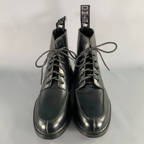 ETRO Size 12 Black Leather Pixel Art Lace-Up Boots