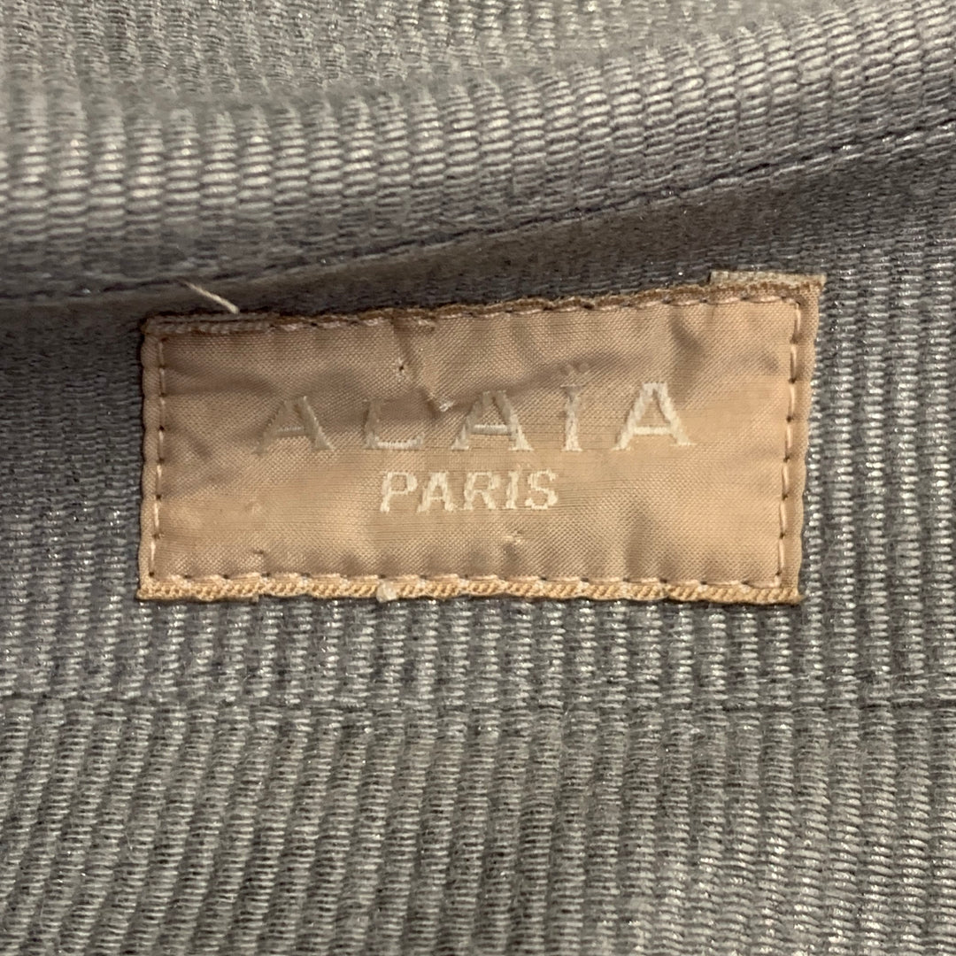 ALAIA Size 10 Grey Silver Cotton Twill Belted Double Breasted Coat