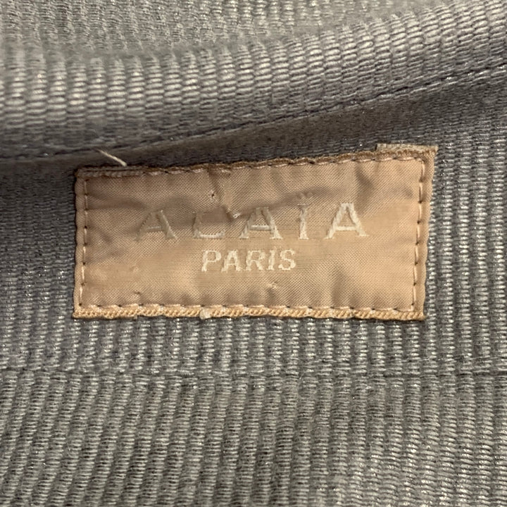 ALAIA Size 10 Grey Silver Cotton Twill Belted Double Breasted Coat