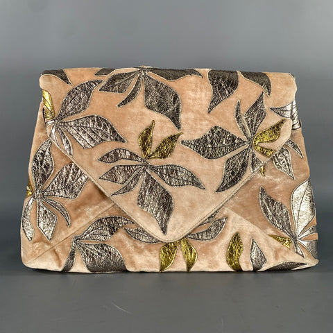 DRIES VAN NOTEN Peach Metallic Embroidered Velvet Handbag & Leather Goods