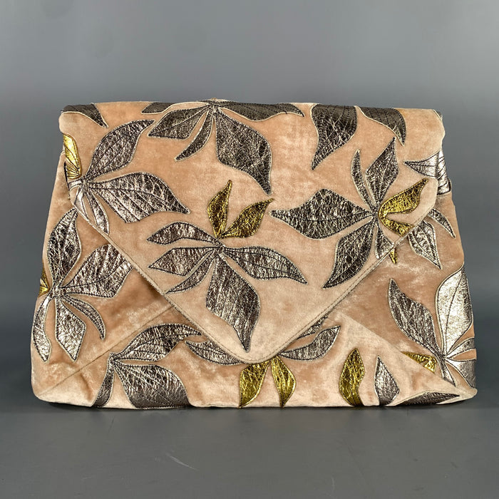 DRIES VAN NOTEN Peach Metallic Embroidered Velvet Handbag & Leather Goods