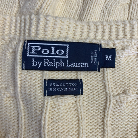 RALPH LAUREN Size M Beige Cable Knit Cotton Cashmere V-Neck Vest