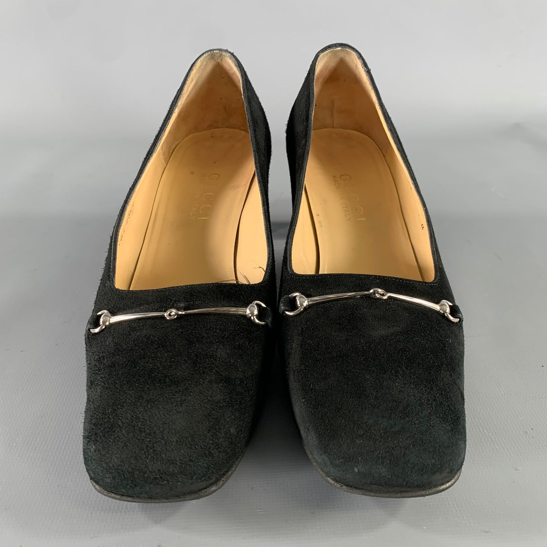 GUCCI Size 7 Black Suede Square Toe Pumps