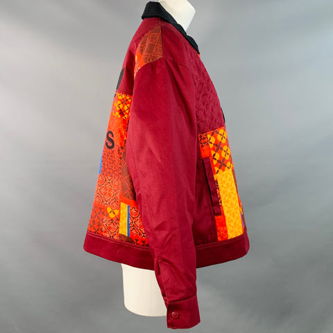 ADIDAS Size M Burgundy Multi Color Cotton Patchwork Zip Up Jacket