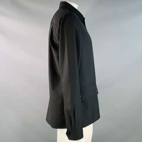 Chemise Vintage en sergé de mélange de polyester noir, taille L, deux poches, manches longues