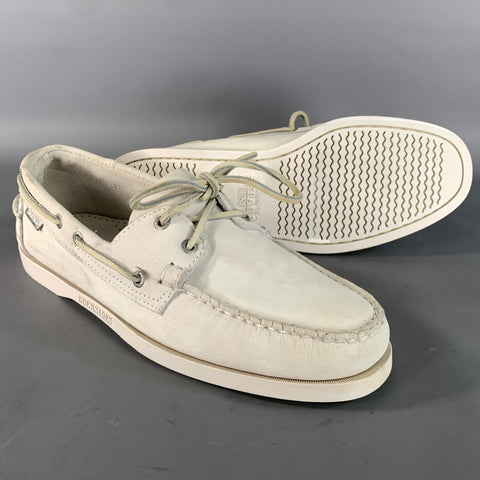 SEBAGO Size 11 Grey Cream Solid Leather Yacht Loafers