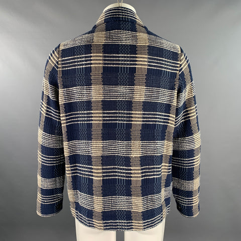 ETRO Size 38 Navy Beige Woven Cotton Linen Shirt Jacket Jacket