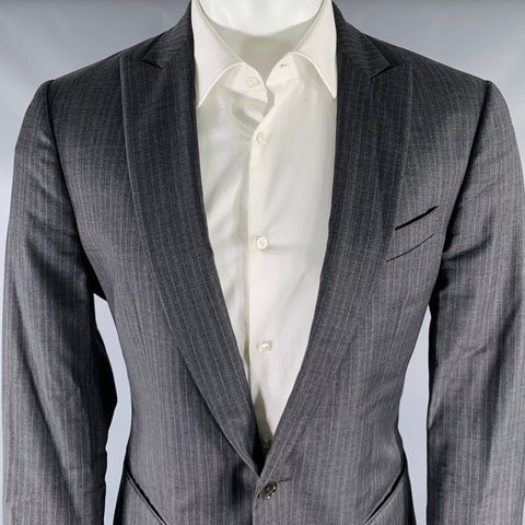 JOHN VARVATOS Size 40 Grey Charcoal Stripe Virgin Wool Suit
