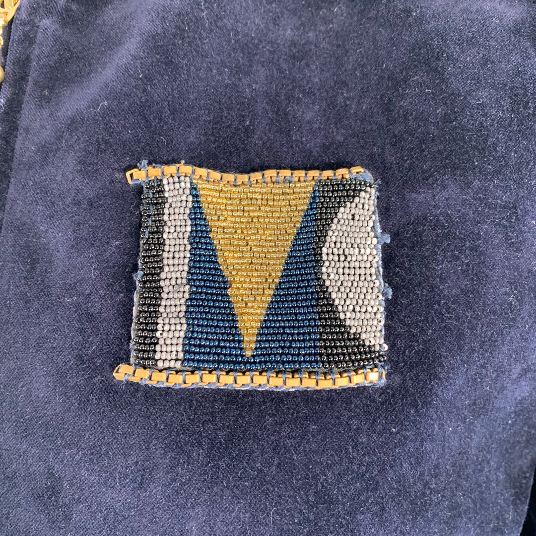 KOLOR Size L Navy Cotton Velvet Beaded Patch Jacket