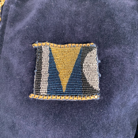 KOLOR Size L Navy Cotton Velvet Beaded Patch Jacket