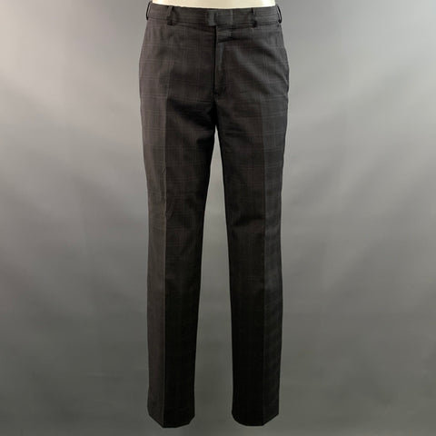 ZZEGNA Chest Size 38 Grey Dark Grey Window Pane Wool Notch Lapel 32 31 Suit