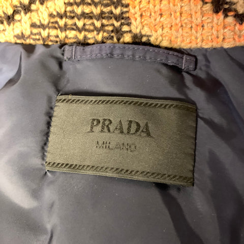 PRADA FW2021 Size S Navy Tan Knit Nylon Bomber Coat