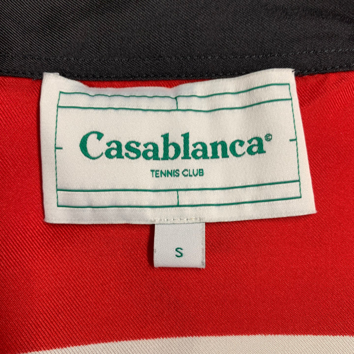 CASABLANCA Size S AW21 Red Black White Logo Silk Hidden Buttons Long Sleeve Shirt