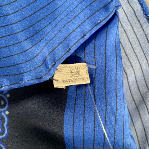 ERMENEGILDO ZEGNA Blue Navy Stripe Silk Pocket Square