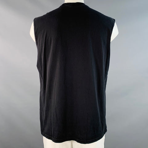 T-shirt sans manches en coton brodé noir et orange VERSUS by GIANNI VERSACE Taille XXL Amore Please