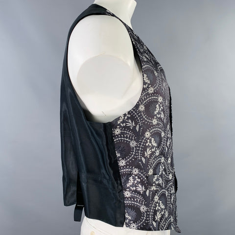 FAVOURBROOK Size 44 Black Grey Jacquard Silk Two Pockets Vest