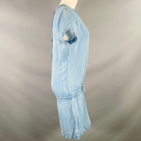 SCOTCH AND SODA Size S Blue Chambray Distressed Short Sleeve One Pocket Drop Waist Dress