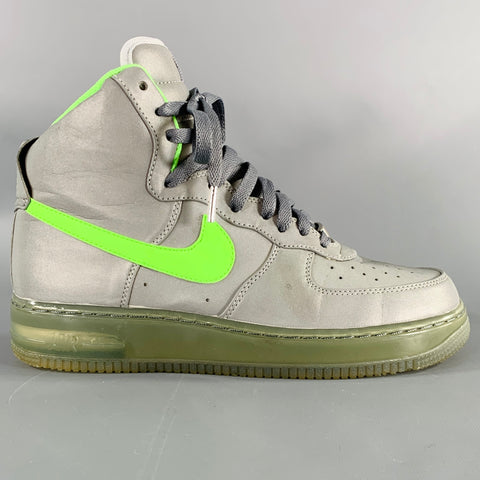 NIKE Size 8 Air Force 1 Silver Neon Reflective Mixed Fabrics High Top Sneakers