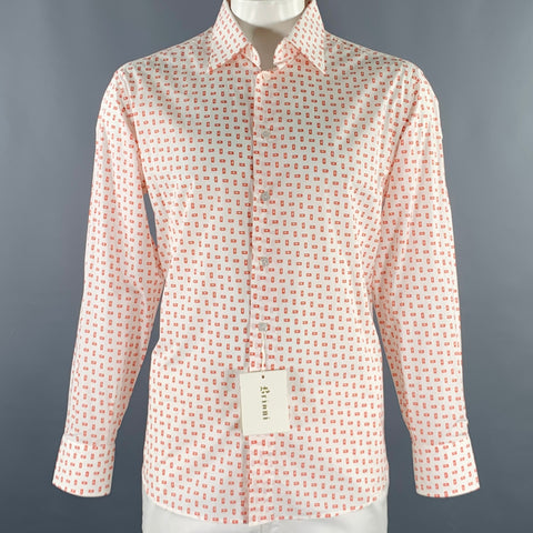 BRIONI Size XL White Red VHS Tape Cotton Long Sleeve Shirt