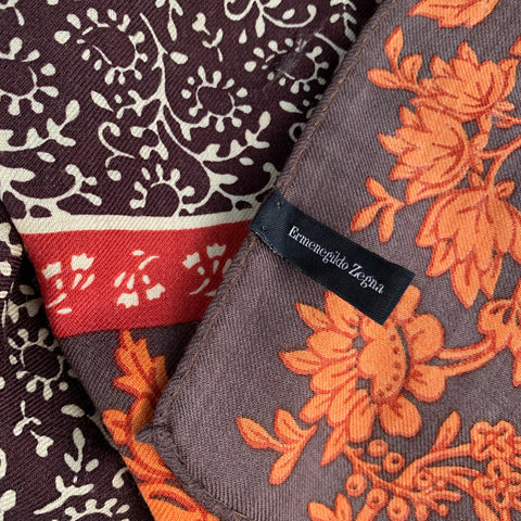 ERMENEGILDO ZEGNA Brown Orange Floral Wool Silk Scarf Shawl