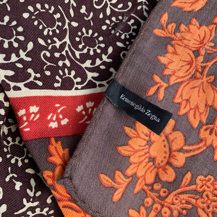 ERMENEGILDO ZEGNA Brown Orange Floral Wool Silk Scarf Shawl