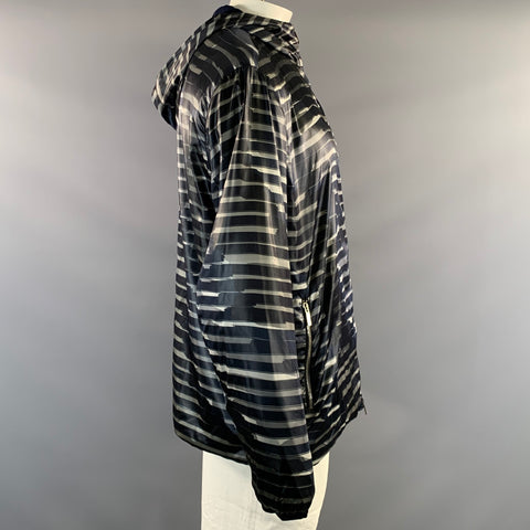 GIORGIO ARMANI Size L Black Grey Stripe Nylon Zip Up Jacket