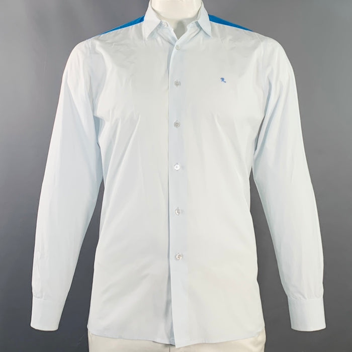 Chemise à manches longues boutonnée en coton bleu clair sarcelle RAF SIMONS Taille 42
