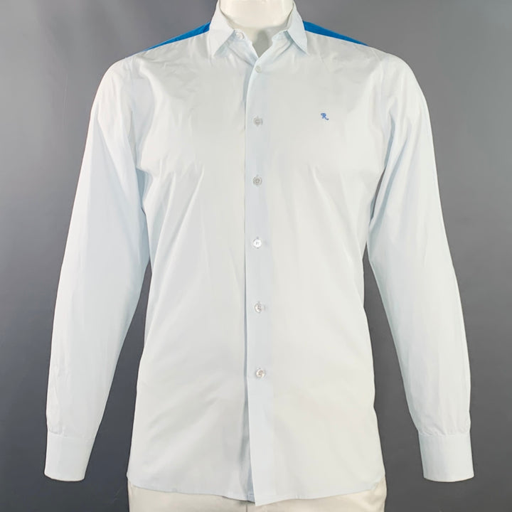 RAF SIMONS Size 42 Light Blue Aqua Cotton Button Down Long Sleeve Shirt