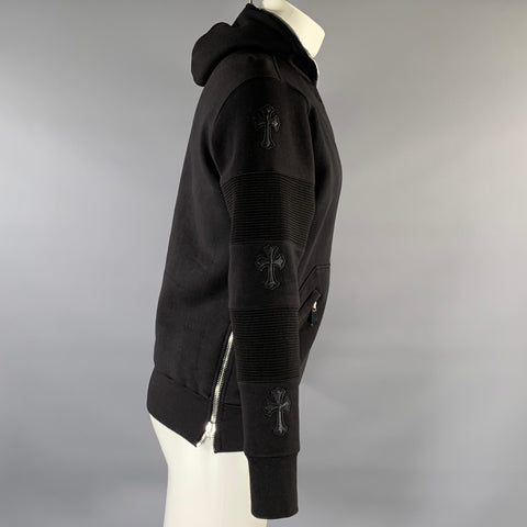 AMAL GUESSOUS Chest Size M Black Graphic Cotton Blend Double Zipper Jacket