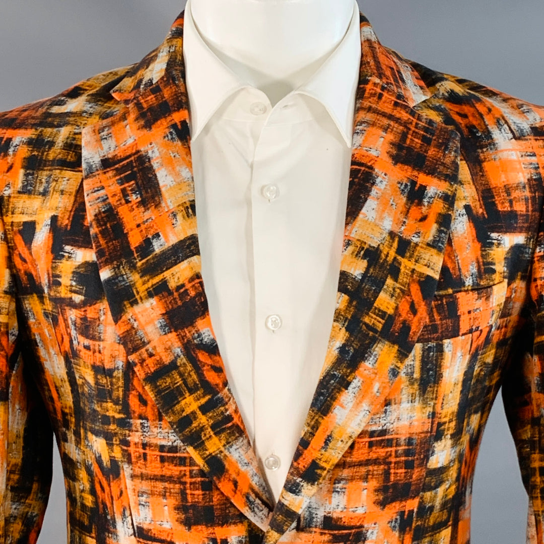 MARCELL VON BERLIN Size 36 Orange Black White Abstract Print Cotton Slim Fit Sport Coat