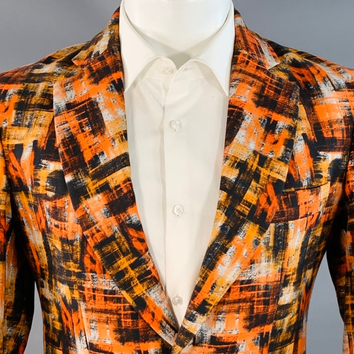 MARCELL VON BERLIN Size 36 Orange Black White Abstract Print Cotton Slim Fit Sport Coat