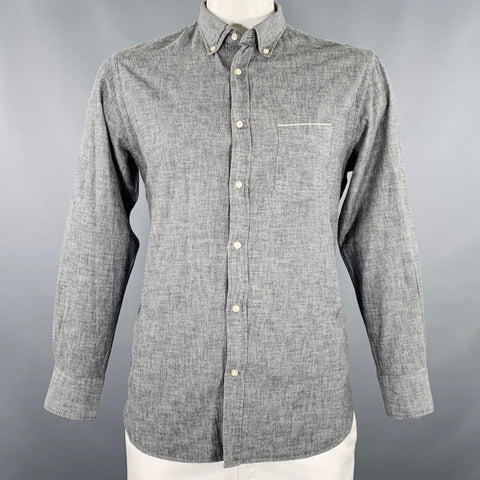 OFFICINE GENERALE Size L Grey Cotton One Pocket Long Sleeve Shirt