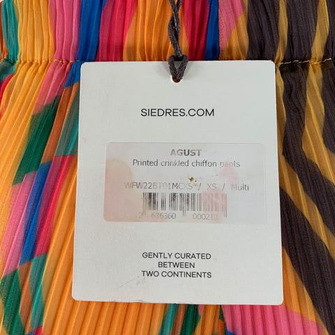 SIEDRES Size XS Agust Crinkled Multi Color Polyester Chiffon Pleated Elastic Waistband Casual Pants