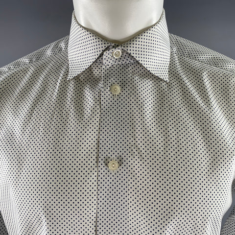 ETON Size M White Navy Polka Dot Cotton Pointed Collar Long Sleeve Shirt