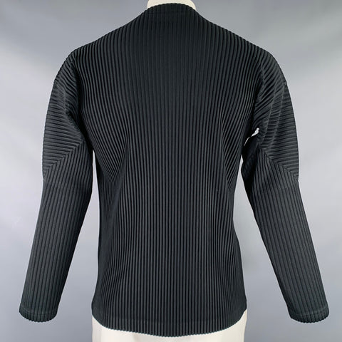 ISSEY MIYAKE Size L Black Polyester Pleated Pullover