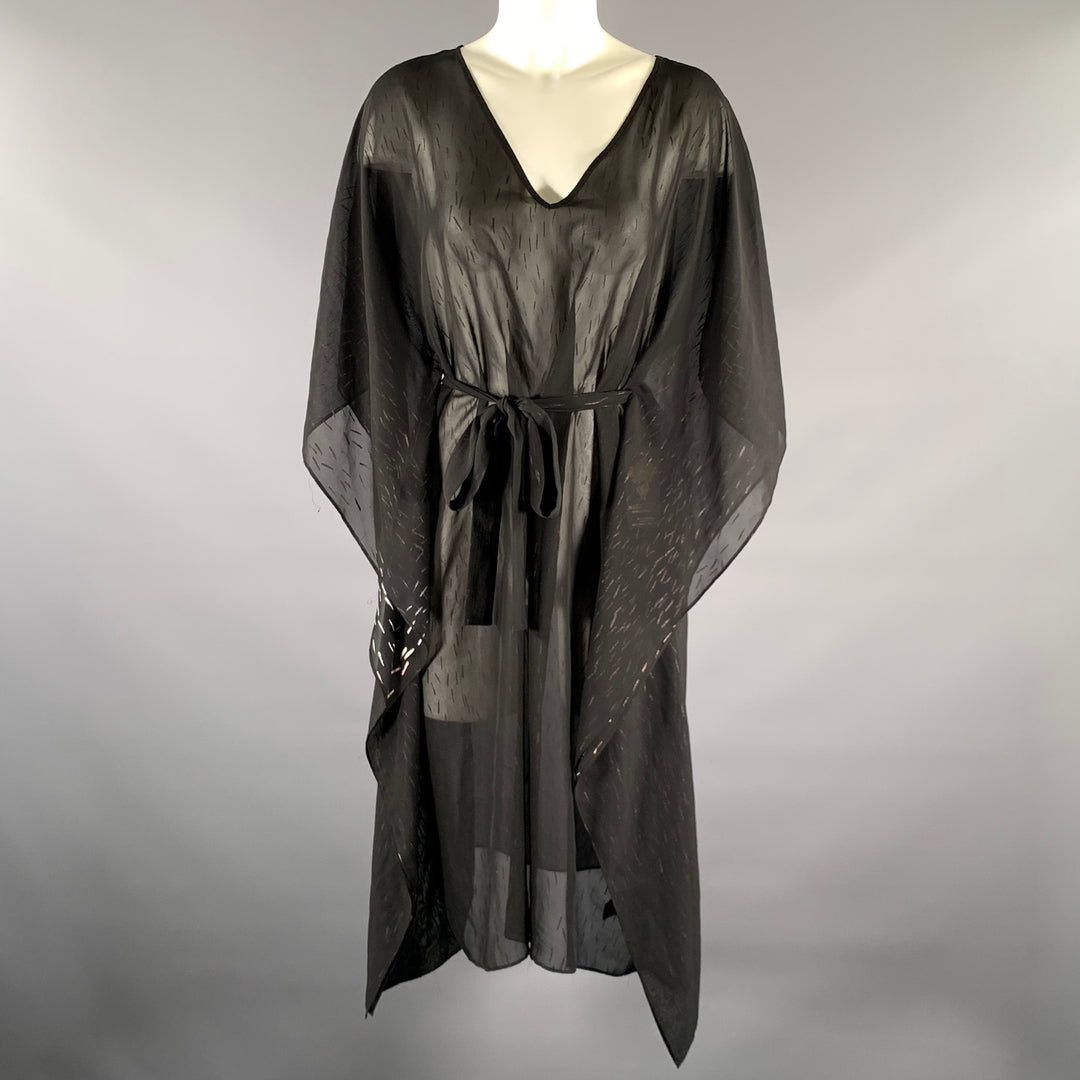 HALSTON HERITAGE Size S M Black Metallic Polyester Caftan Dress Sui Generis Designer Consignment HALSTON HERITAGE Size S M Black Metallic Polyester Caftan Dress Sui Generis Designer Consignment