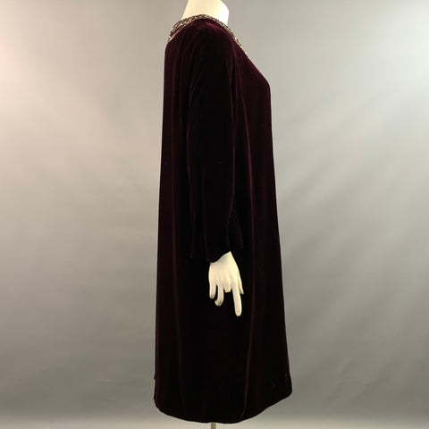 NEIMAN MARCUS Size 16 Burgundy Plum Rayon Silk Beaded Open Front Coat