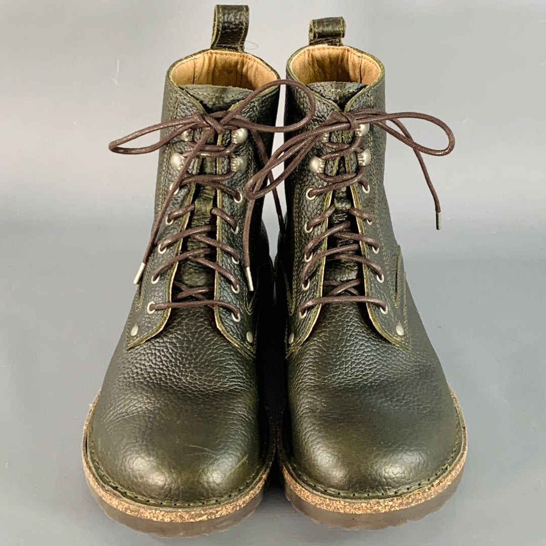 BIRKENSTOCK Size 9 Green Pebble Grain Leather Lace-Up Boots