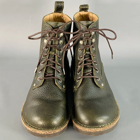 BIRKENSTOCK Size 9 Green Pebble Grain Leather Lace-Up Boots