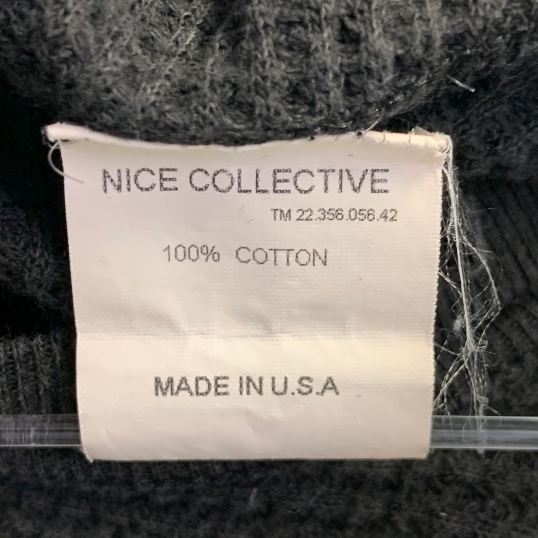 NICE COLLECTIVE Size L Black White Waffle Knit Cotton Long Sleeve Pullover