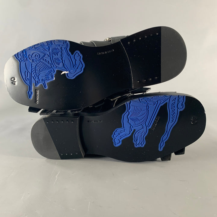 BURBERRY Size 7 Black Leather Pull On Boots